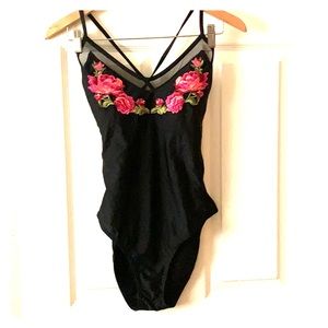 Embroidered one piece swimsuit